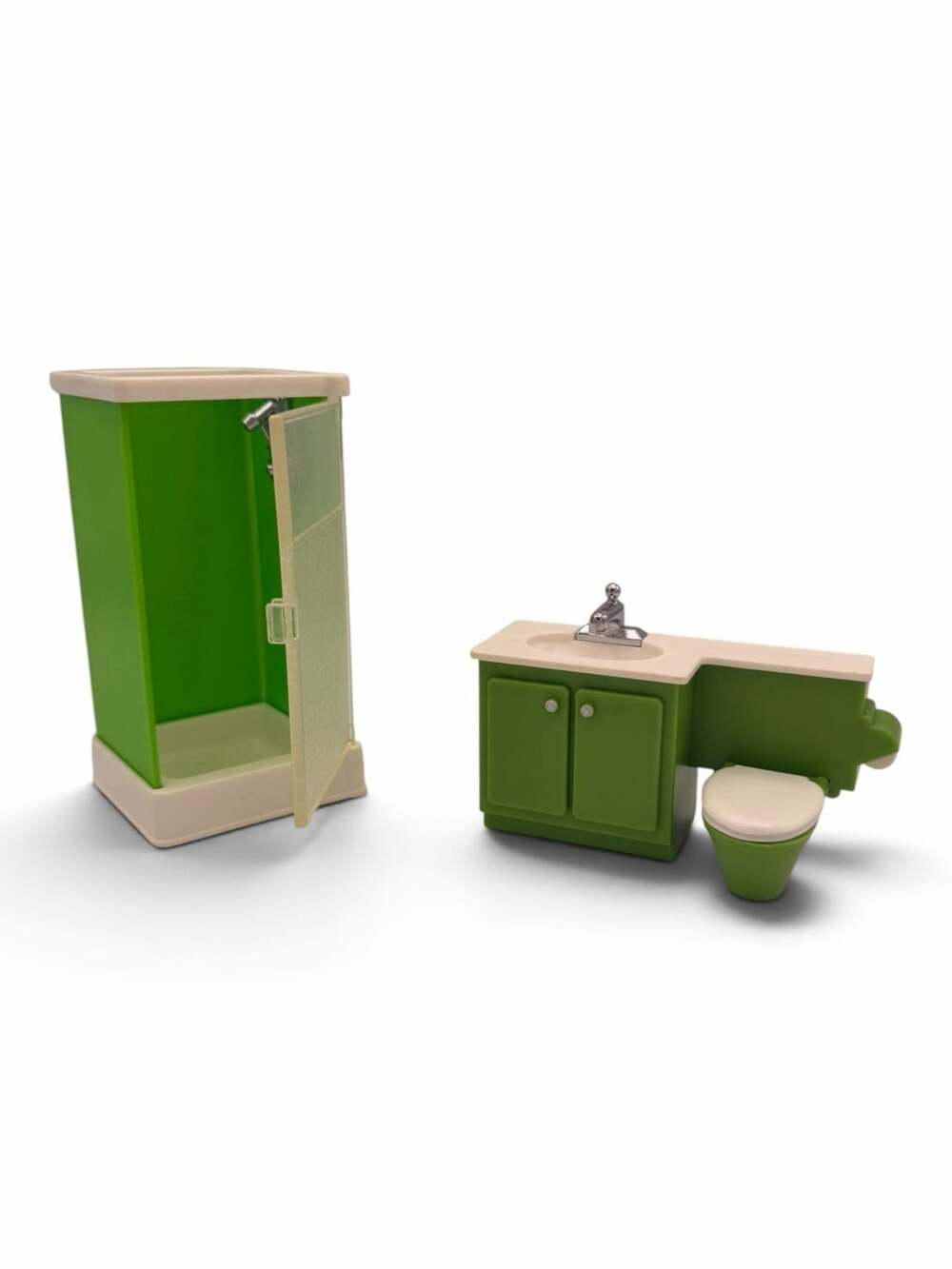 Vintage Fisher-Price Dollhouse Green Bathroom Set